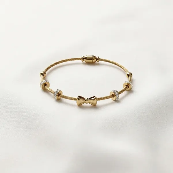 Gold_Tone_Bow_Charm_Adjustable_Bracelet_For_Women