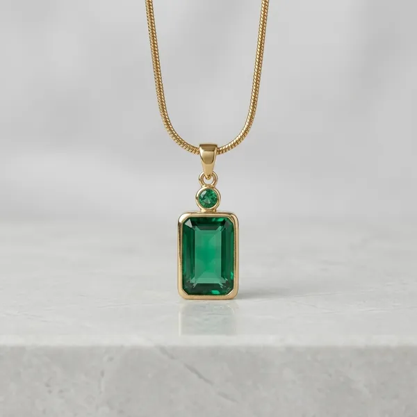 Gold_Tone_Emerald_Green_Stone_Rectangular_Pendant_Necklace