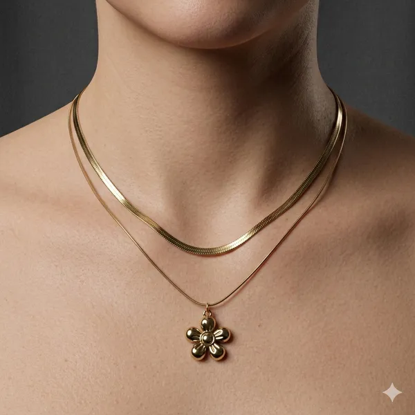 Gold_Layered_Flower_Pendant_Necklace_Set_For_Women