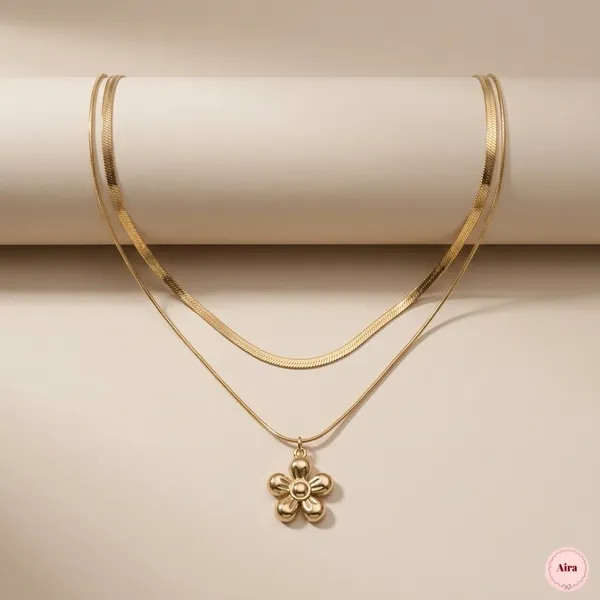 Gold_Layered_Flower_Pendant_Necklace_Set_For_Women
