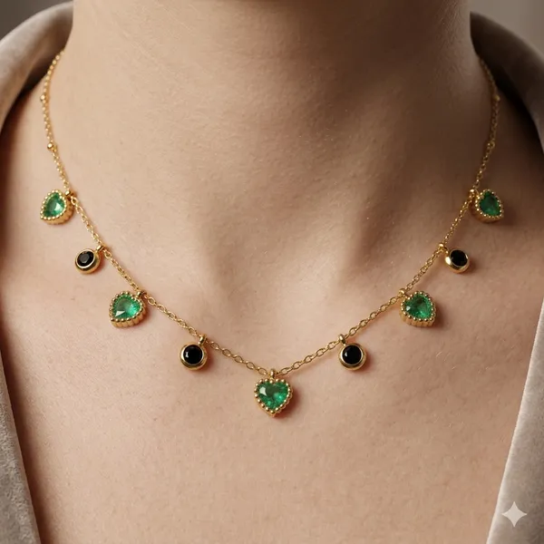 Gold_Plated_Green_And_Black_Stone_Charm_Necklace_For_Women