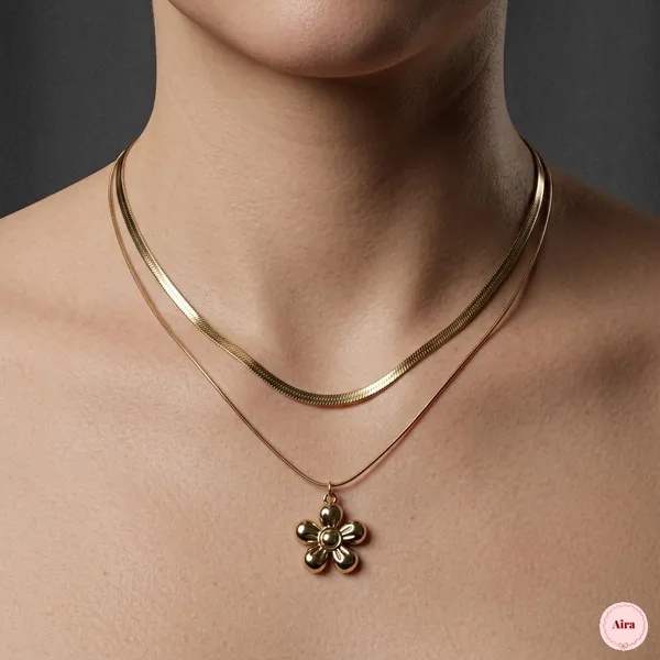Gold_Layered_Flower_Pendant_Necklace_Set_For_Women