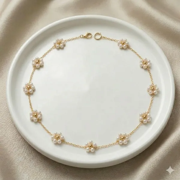 Pearl_Cluster_Gold_Chain_Anklet_For_Women
