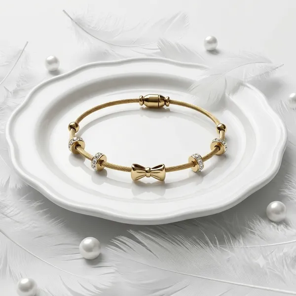 Gold_Tone_Bow_Charm_Adjustable_Bracelet_For_Women
