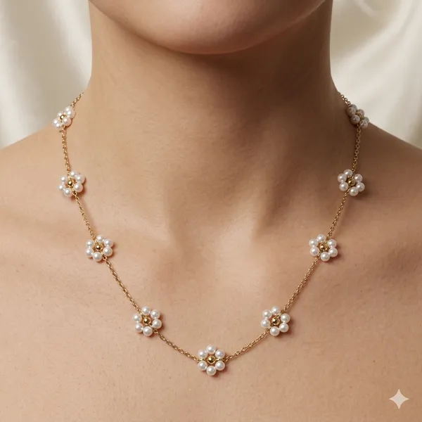 Gold_Tone_Pearl_Floral_Necklace_For_Women