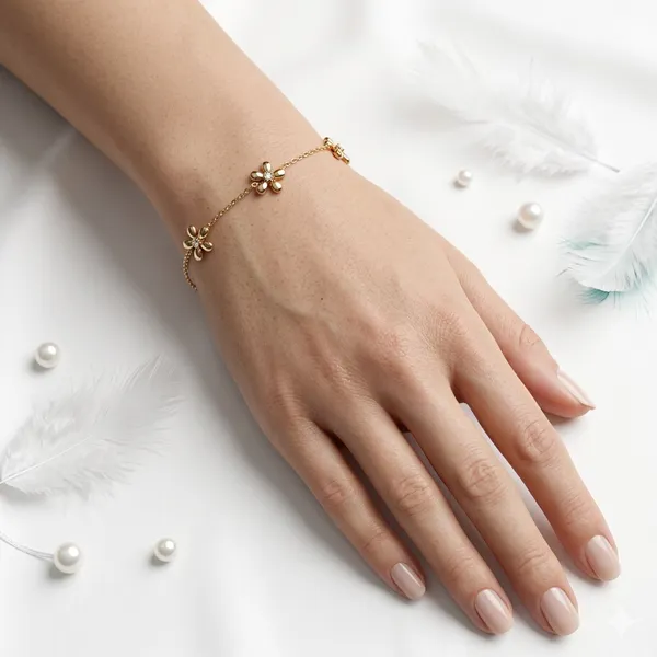 Gold_Floral_Charm_Chain_Bracelet_For_Women
