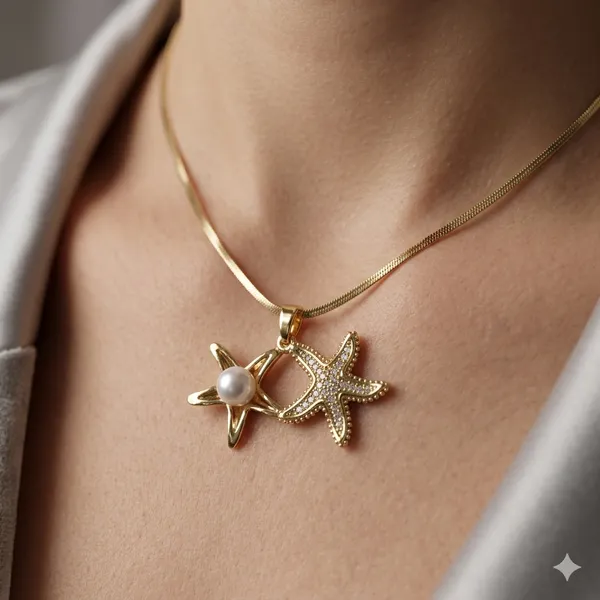 Gold_Plated_Starfish_Pearl_Pendant_Necklace_For_Women