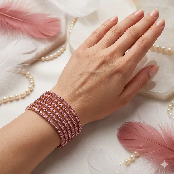 Pink_Crystal_Studded_Multi-Layer_Bracelet_For_Women