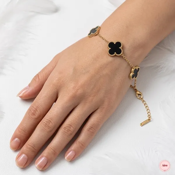 Gold-Tone_Black_Clover_Charm_Adjustable_Bracelet