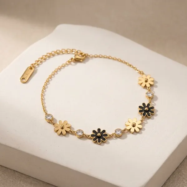 Gold_Tone_Floral_Charm_Bracelet_For_Women