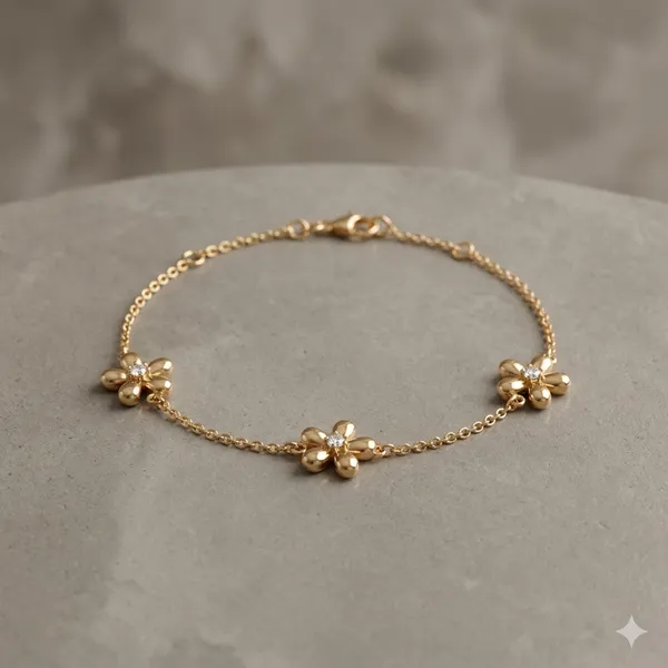 Gold_Floral_Charm_Chain_Bracelet_For_Women