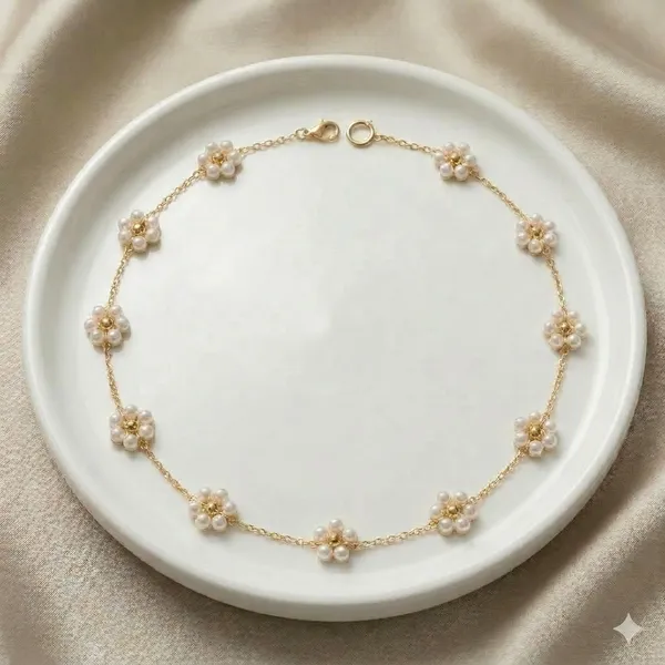 Pearl_Cluster_Gold_Chain_Anklet_For_Women