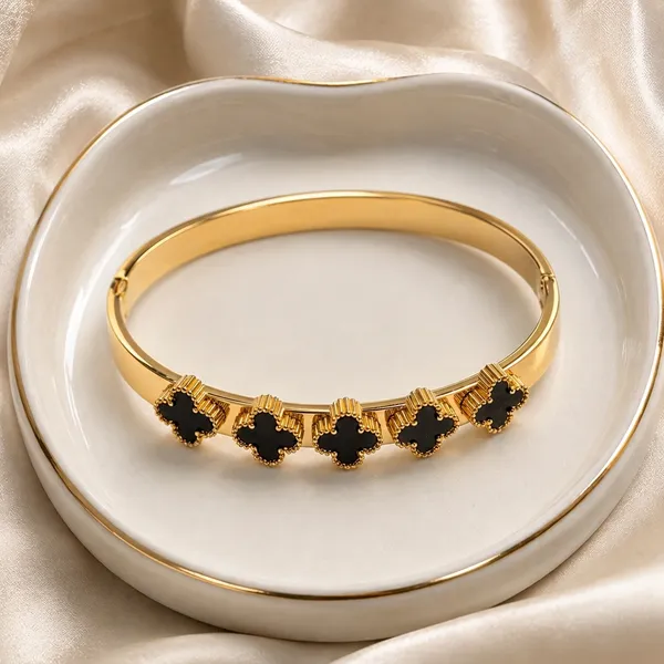 Gold_Plated_Black_Stone_Clover_Cuff_Bracelet