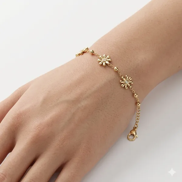 Gold_Steel_Daisy_Chain_Bracelet_For_Women