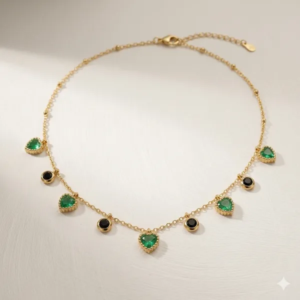 Gold_Plated_Green_And_Black_Stone_Charm_Necklace_For_Women