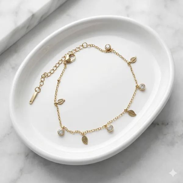 Gold_Steel_Leaf_Charm_Bracelet_For_Women