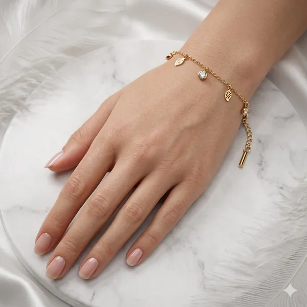 Gold_Steel_Leaf_Charm_Bracelet_For_Women