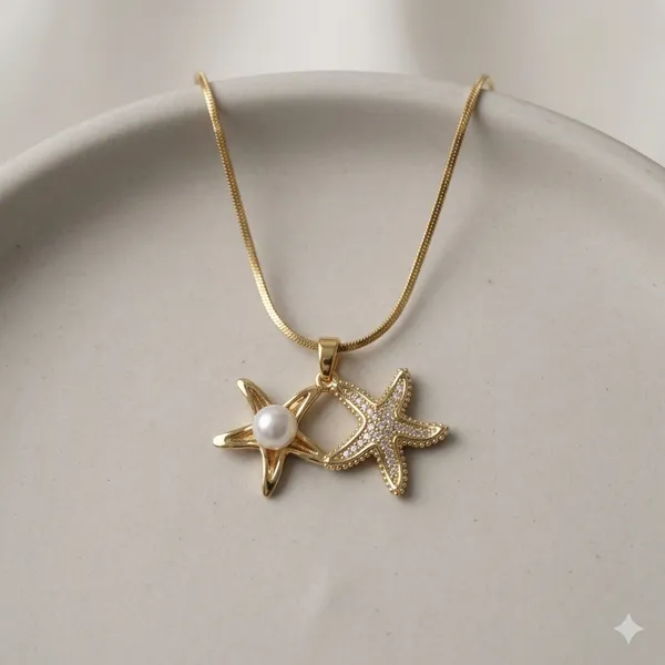 Gold_Plated_Starfish_Pearl_Pendant_Necklace_For_Women