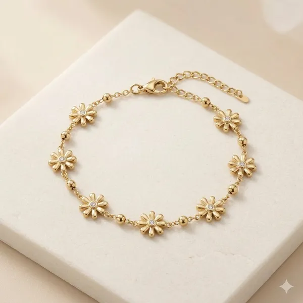 Gold_Steel_Daisy_Chain_Bracelet_For_Women