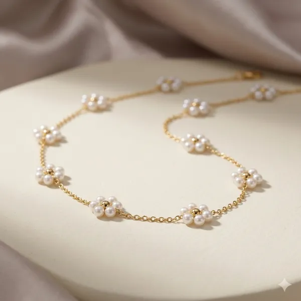 Gold_Tone_Pearl_Floral_Necklace_For_Women