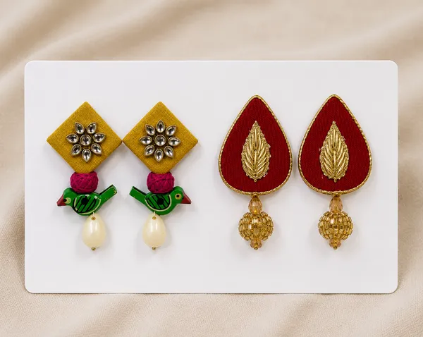 Multicolor_Gold_Zardosi_And_Kundan_Premium_Design_Teardrop_Earrings_And_Drop_Earrings_Combo_For_Women_(Pack_Of_2)