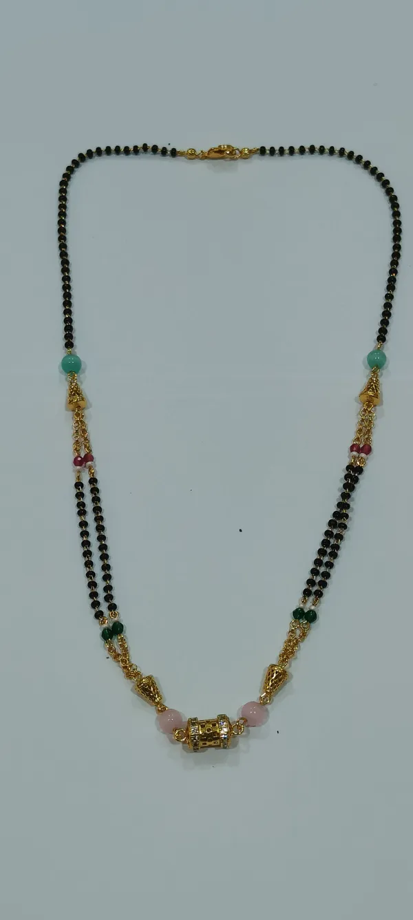 Black_Beads_Mangalsutra_With_Multicolor_Stones_And_Golden_Pendant