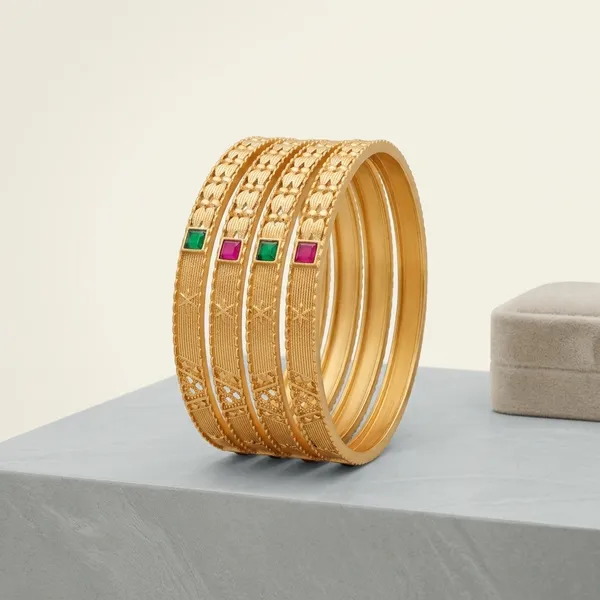 Textured_Bangles_With_Green_And_Pink_Stone_Accents