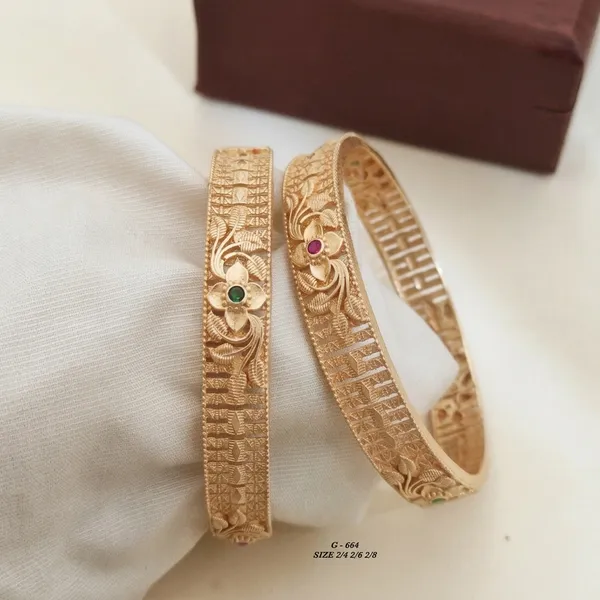 Floral_Engraved_Bangles_With_Green_And_Pink_Stones