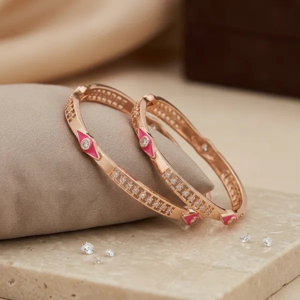 Rose_Gold_Crystal_Pink_Enamel_Bangle_Set_For_Women