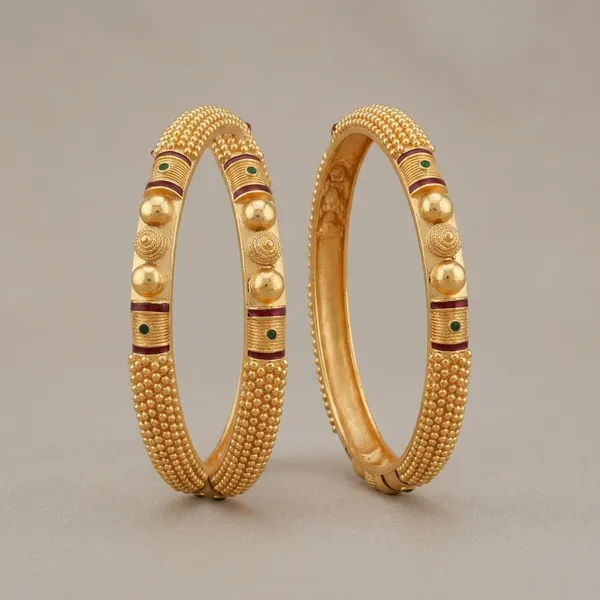 Textured_Bangles_With_Maroon_And_Green_Enamel_Accents