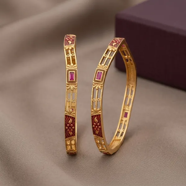 Maroon_Enamel_Rectangular_Stone_Bangles_Set