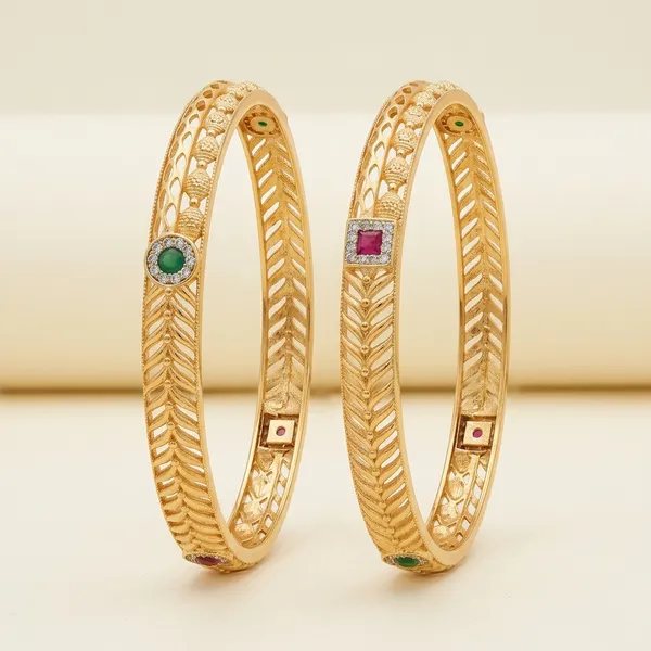 Textured_Bangles_With_Green_And_Pink_Stone_Accents