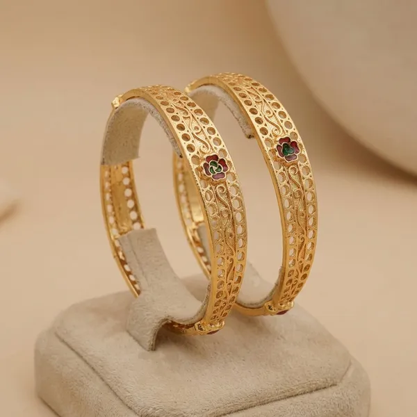 Gold-Plated_Floral_Meenakari_Openwork_Bangles_Set_Of_2