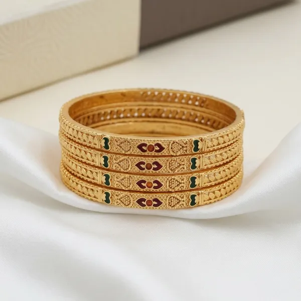 Textured_Bangles_With_Red_And_Green_Enamel_Set_Of_4