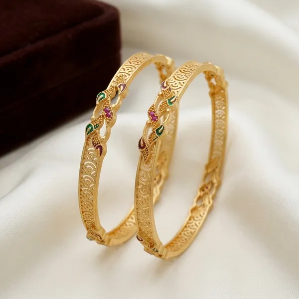 Peacock_Design_Bangles_With_Pink_And_Green_Stones