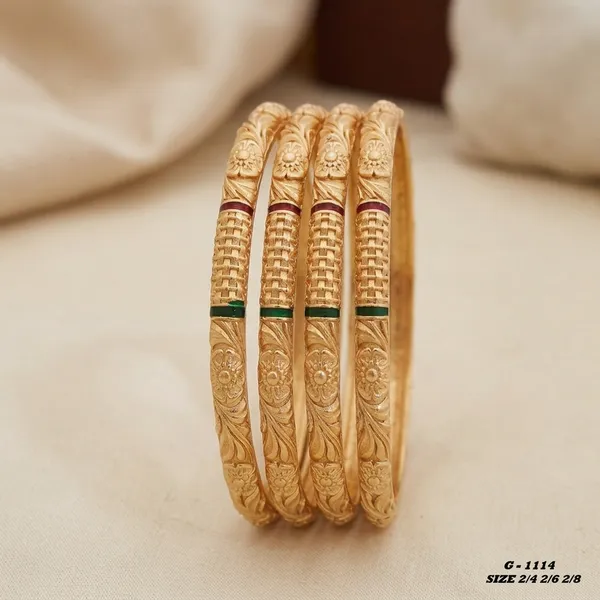 Floral_Engraved_Bangles_Set_With_Green_And_Maroon_Accents