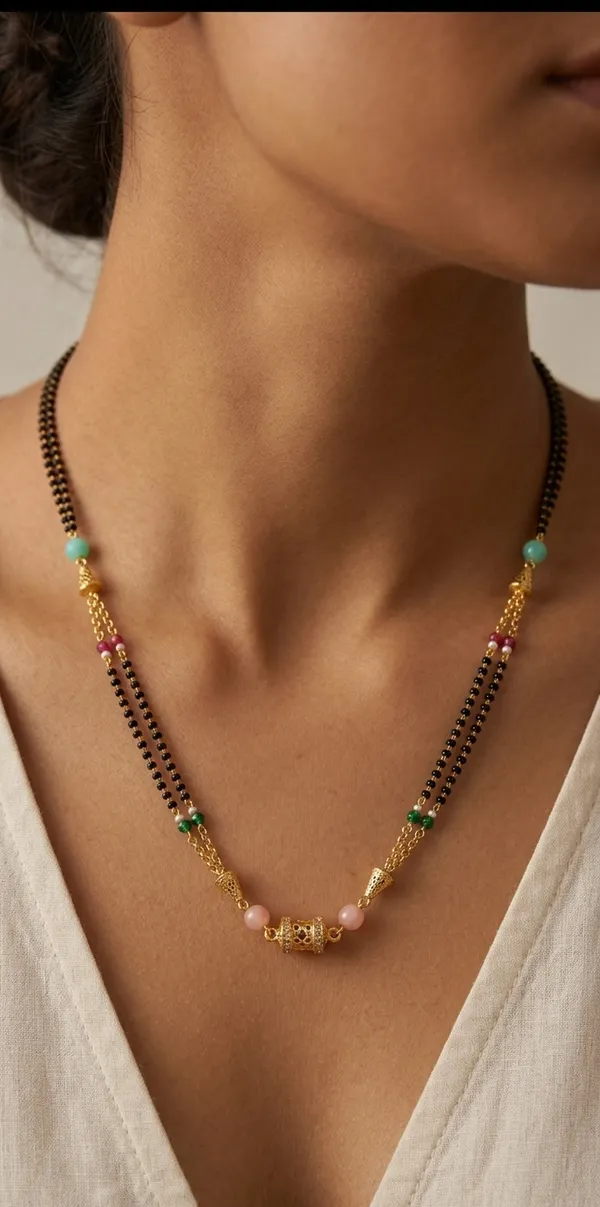 Black_Beads_Mangalsutra_With_Multicolor_Stones_And_Golden_Pendant