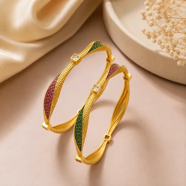 Green_Pink_Stone_Twisted_Design_Bangles_Set_Of_2