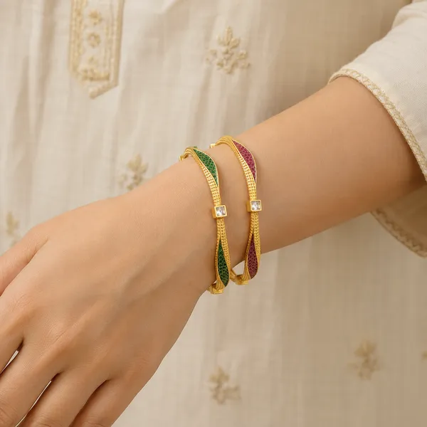 Green_Pink_Stone_Twisted_Design_Bangles_Set_Of_2
