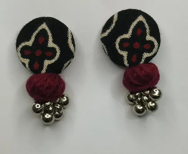 Handmade_Fabric_Earrings_Combo_Set_of_2_Pairs_|_Black_Ethnic_&_Minimal_Stud_Earrings_|_Lightweight_Women's_Fashion_Jewelry