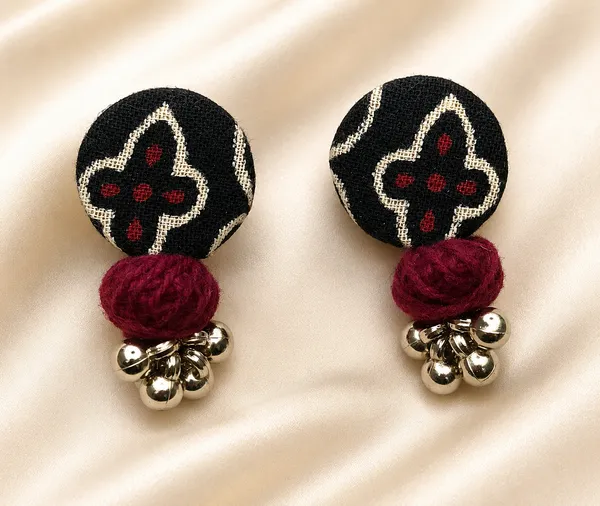 Handmade_Fabric_Earrings_Combo_Set_of_2_Pairs_|_Black_Ethnic_&_Minimal_Stud_Earrings_|_Lightweight_Women's_Fashion_Jewelry