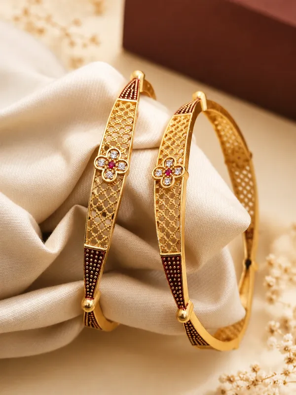 Designer_Floral_Stone_Studded_Bangles_Set_|_Traditional_Gold-Tone_Bracelet_Pair