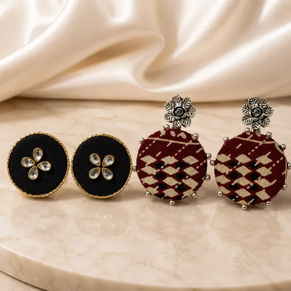 Multicolor_Oxidised_And_Kundan_Premium_Design_Circular_Drop_Earrings_And_Stud_Earrings_Combo_For_Women_(Pack_Of_2)