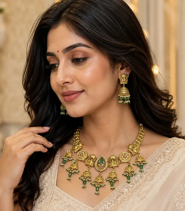 Premium_Antique_Gold-Plated_Temple_Necklace_Set_with_Jhumka_Earrings_|_Traditional_Bridal_Jewelry_for_Women