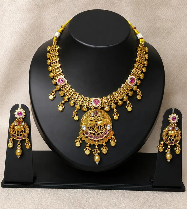 Premium_Antique_Gold-Tone_Temple_Jewellery_Set_with_Statement_Pendant_&_Matching_Earrings_|_Traditional_Bridal_Necklace_Set_for_Women