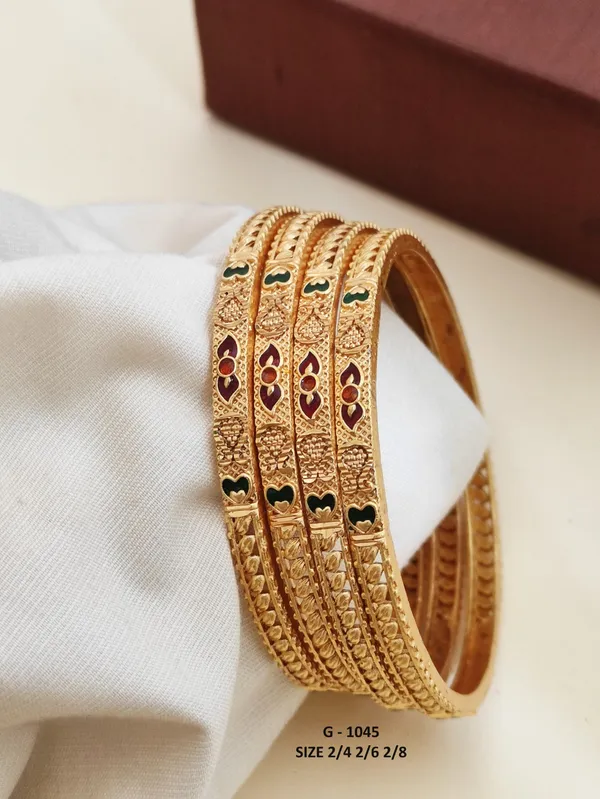 Textured_Bangles_With_Red_And_Green_Enamel_Set_Of_4