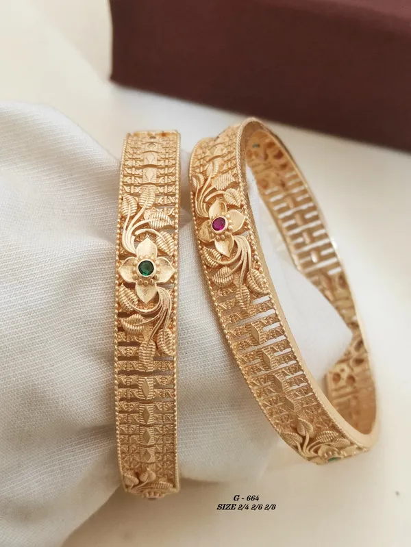 Floral_Engraved_Bangles_With_Green_And_Pink_Stones