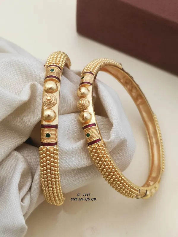 Textured_Bangles_With_Maroon_And_Green_Enamel_Accents