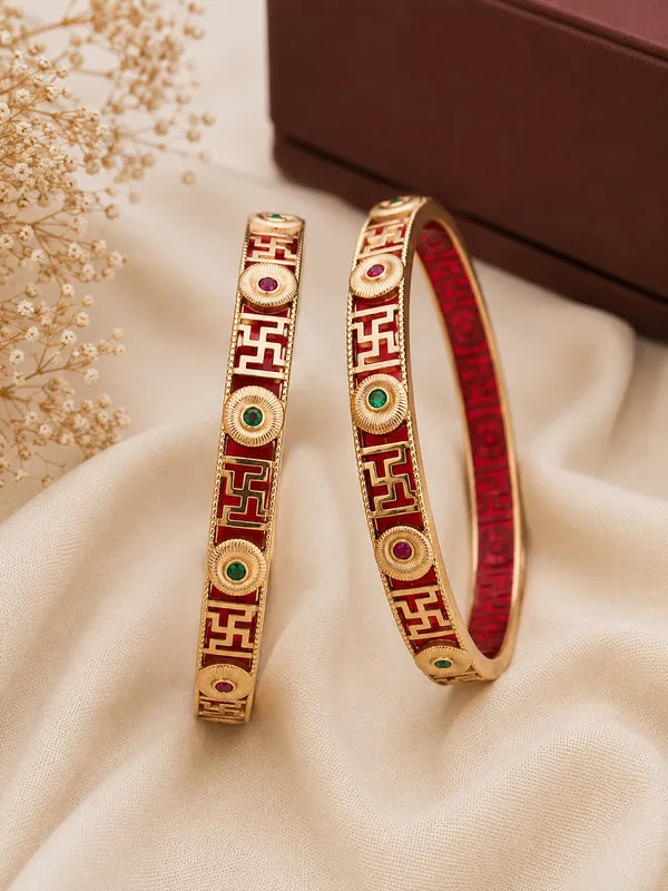 Red_Enamel_Swastik_Design_Bangles_For_Women