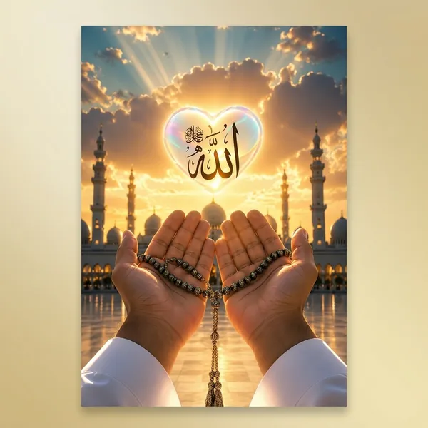 Multicolor_Glossy_Paper_Laminated_Islamic_Calligraphy_Heart_Shaped_Mosque_Wall_Art_Poster